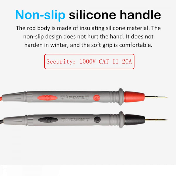 Multimeter Test Leads Kit med krokodilklämmor och Plunger Test Wire, Hooks Test Probes 1000V 20A CAT III, Silikonmaterial Resistent mot hög Te