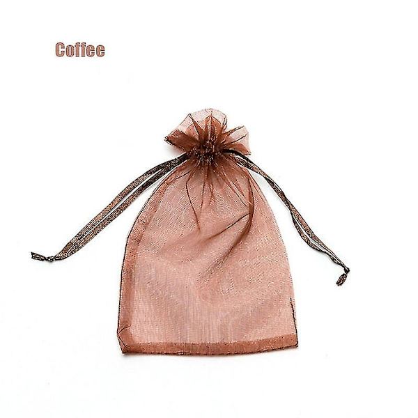 100st 22 Färger 7x9 9x12 10x15 13x18 Cm Dragable Organza Väskor Smycken coffee 7x9cm 100pcs