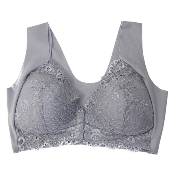 Frontstängning BH med blommig spetslyft Stretch 5d Shaping Seamless Br Gray L