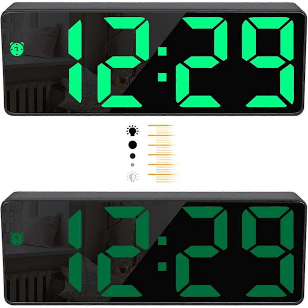 Digital väckarklocka, stor LED-display, med snooze-funktion och justerbar ljusstyrka, USB-laddning, kontor