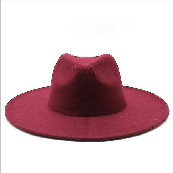 Varm vinter Klassisk Fedora-hatt med bred brätte Svart Vit Ullhattar Wine Red color