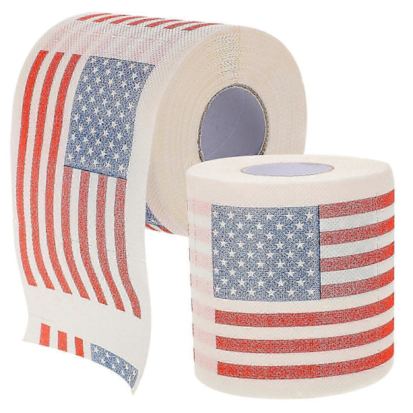 2 Rullar Amerikansk Flagga Toalettpapper Rullpapper Tissue Papper Badrum Toalettpappersrulle