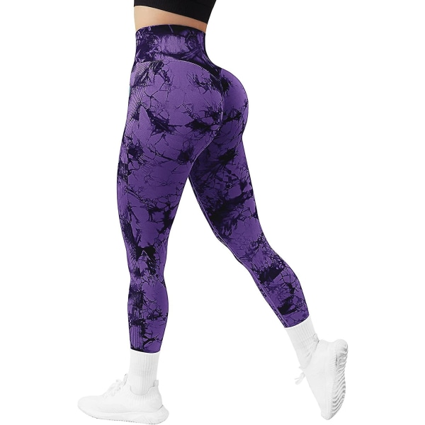 Sömlösa Butt Lifting Träning Leggings för Kvinnor Acid Wash High Cdeep Green Tie Dye XS