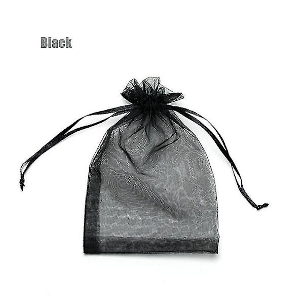 100st 22 Färger 7x9 9x12 10x15 13x18 Cm Dragable Organza Väskor Smycken black 10x15cm 100pcs