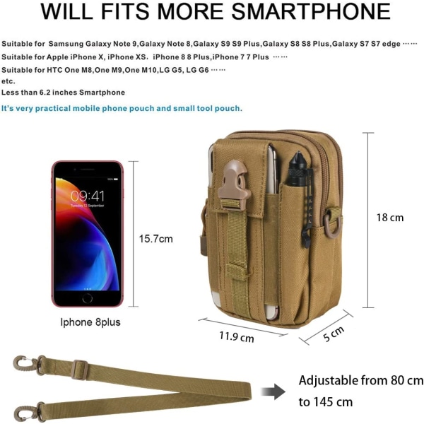Taktiska Midjeväska, Universal Utomhus Midjeväska | Molle EDC Pou 8 Khaki