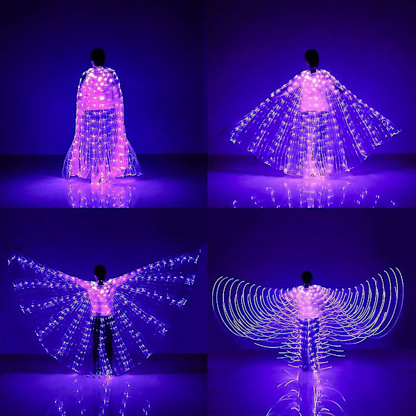 LED-vingar för magedans med utdragbara pinnar - Halloween- och julscenkläder för vuxna och barn Purple - 110cm Kids
