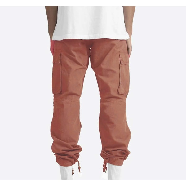 Män Casual Solid Flera Fickor Utomhus Rak Typ Fitness M Watermelon Red