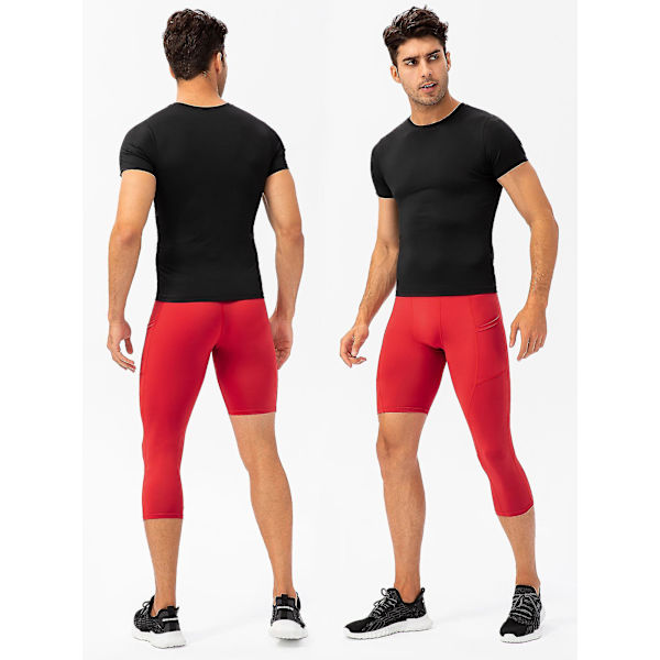 Män One Leg Leggings Kompatibla Basket Sidofickor Fitness Traini Red Medium