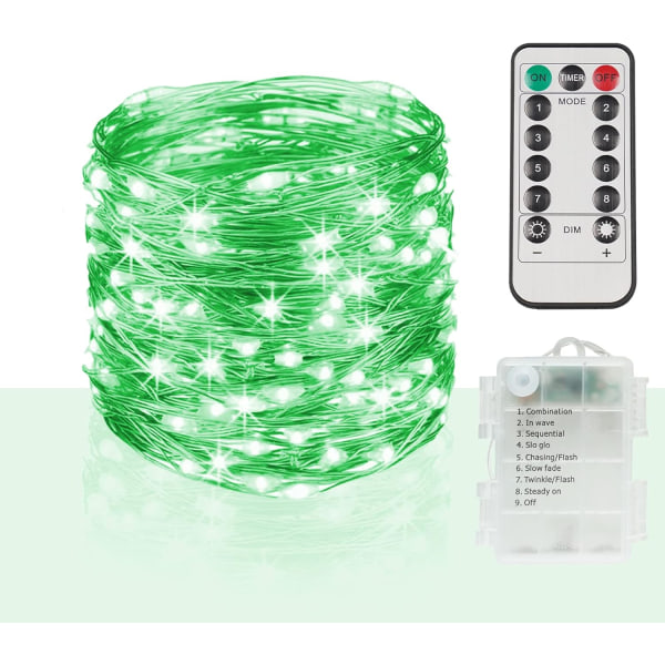 66 fot 200 LED Utomhus Ljuskedja, Varmvit Fairy Lights Batteridriven Green 100 LED