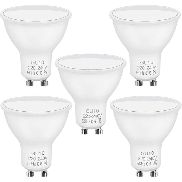 GU10 LED-lampor, 5 st GU10 LED 5W Lampa 40W Halogenlampa 50W, 220-240V, 450LM, Kallvitt 6500K, 120 Bred Stråle, LED Spotlampor, Ej Dimbar