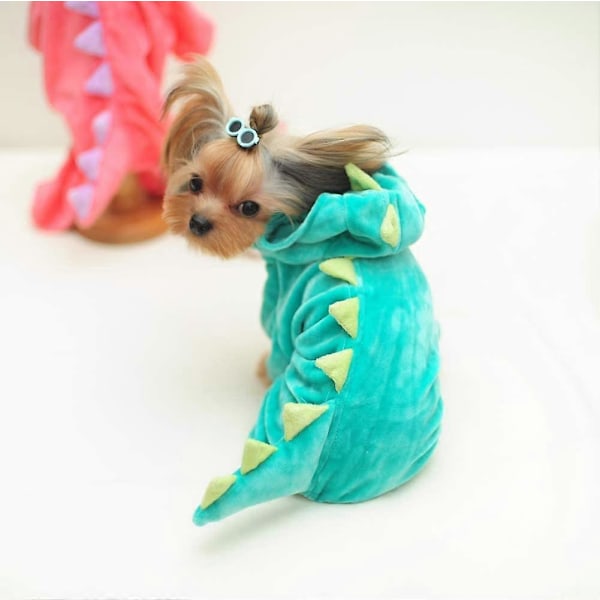Dinosaurie Hund Halloween Kostym Husdjur Dino Hoodie för Små & Mellanstora Hundar (Grön, L)