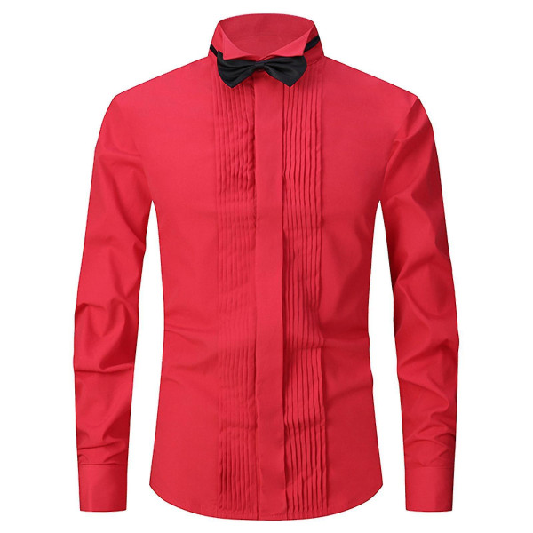 Klänningskjorta Man Smokingkrage Groomsman's Dress Brudgum Bröllopskjorta M Red