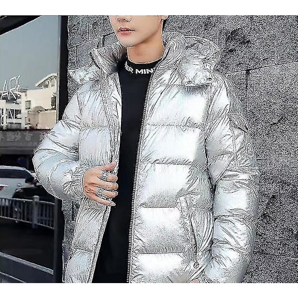 Shiny dunjacka - Vinterställ krage dunjacka med luva Silver 3XL