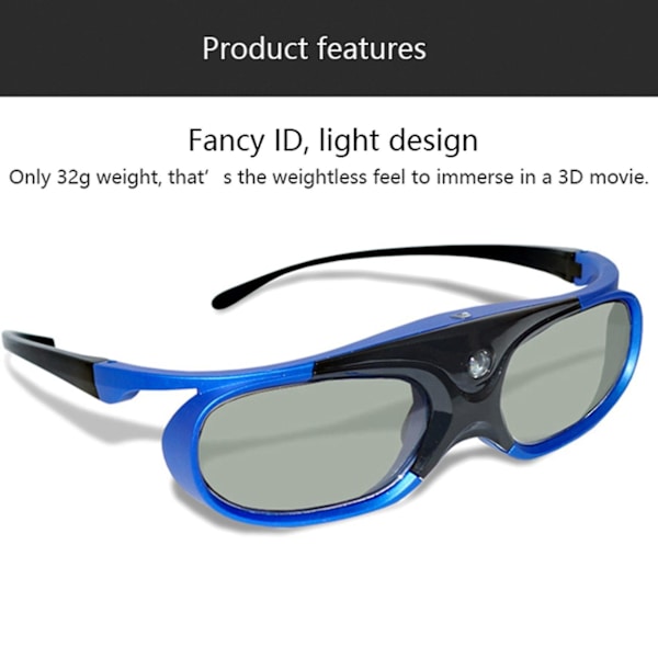 2 st Aktiv Shutter 3D-glasögon DLP-länk USB Laddningsbara