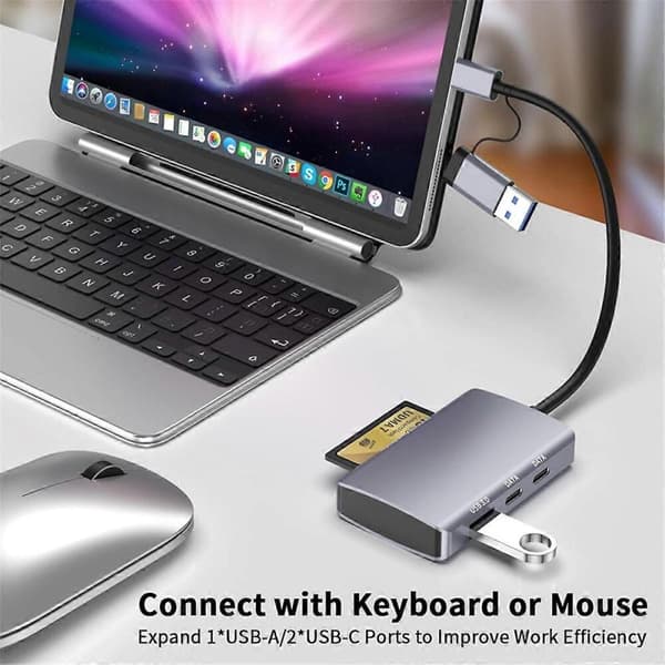 6-i-1 /SD/TF-kortläsare USB-C Hub USB 3.0-kortläsaradapter för dator/Android/Micro-SD