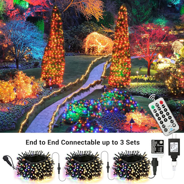 Joomer Färgväxlande Julbelysning, 20 meter 200 LED-ljusslingor Warm white+Multicolor 300LED
