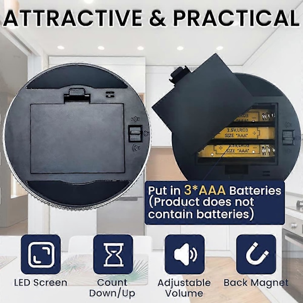 Kökstimer, Digital Timer LCD-display, Minuträknare med Magnet, Roterande Nedräkning