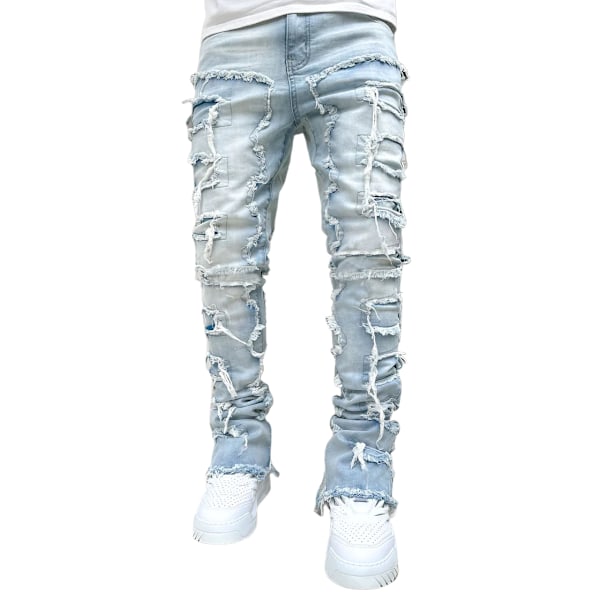 V-hanver Herr Streetwear Baggy Jeans Byxor Kors Hip Hop Män Lös blue