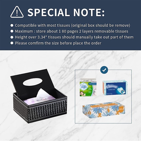Servettboxlock Rektangulär Läder Svart Servetthållare