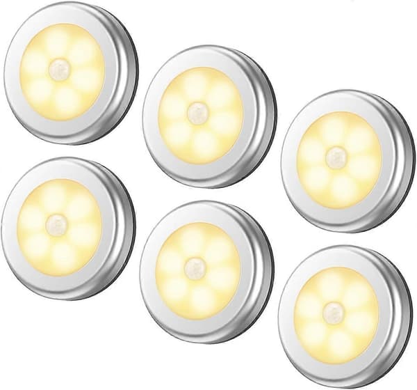 Rörelsesensorlampa, LED (Silver, Varmvitt ljus, 6-pack)