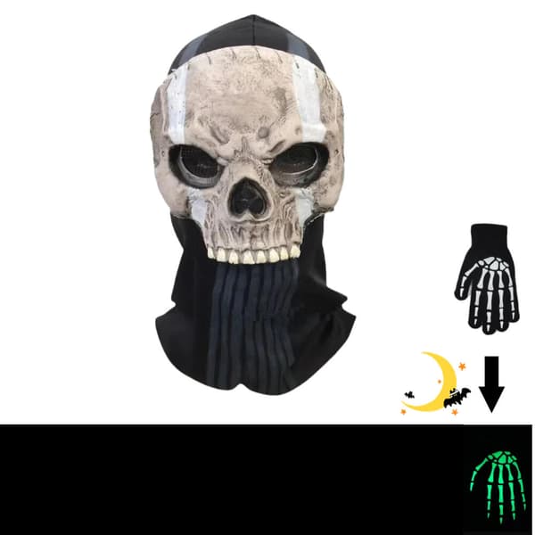 Ghost Mask V2 - Operator MW2 Airsoft COD Rollspel Airsoft Taktisk Skull Helmask (Inkluderar ett par självlysande Handskar)
