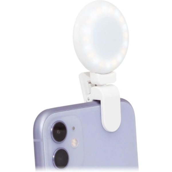 Selfie Ring Light Clip (Uppladdningsbar) - Selfie Ring Light för Telefon eller Laptop - Vit
