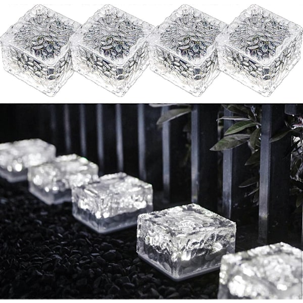 4-pack Kallvitt Ljus Solcellslampa PVC-tegel, Solcells LED-tegel med Ljussensor, På/Av Solcellslampor Utomhus Trädgårdsdekorationer för Gräsmatta Gång Cou