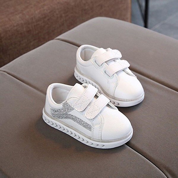 2022 Barn Baby Flickor Pojkar Randig Bling Platta Led Luminous Silver 22.5