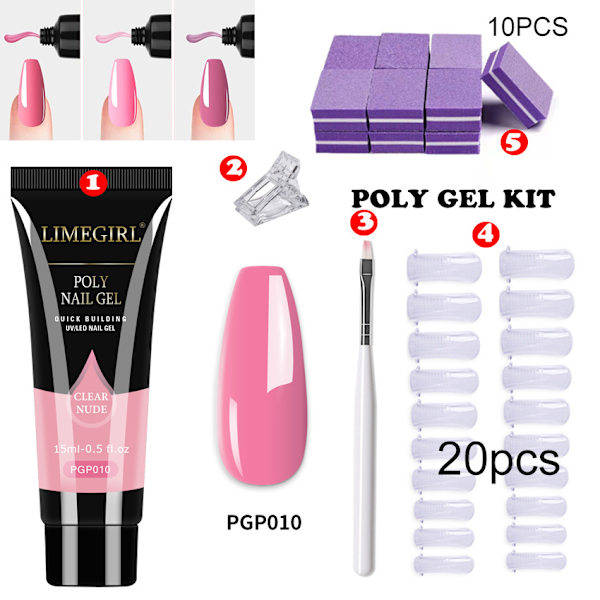 Poly Gel Nagelsats - Gel-förlängningsnagelsats Startpaket PGP010
