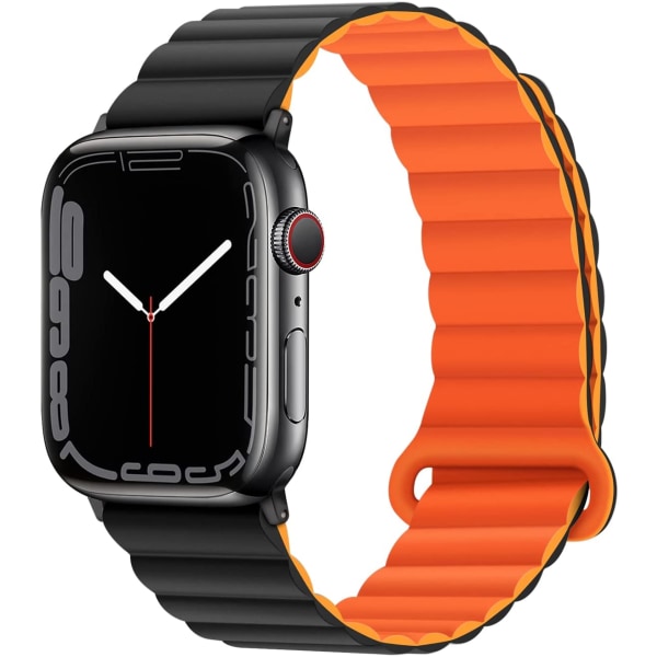Kompatibel med Apple Watch dubbelsidigt vändbart magnetband Svart/orange 49 mm/45 mm/44 mm/42 mm