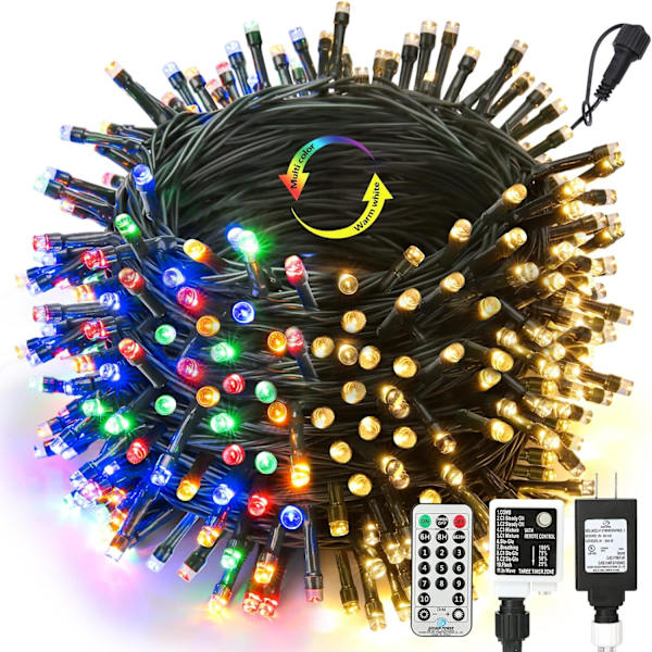 Joomer Färgväxlande Julbelysning, 20 meter 200 LED-ljusslingor Warm white+Multicolor 300LED