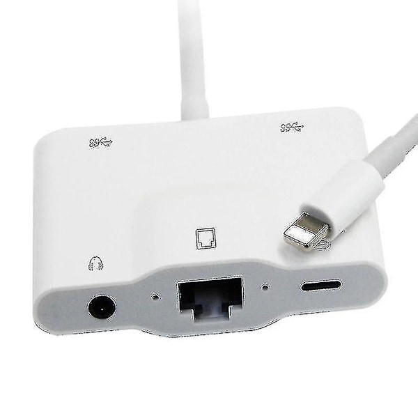 Lightning till RJ45 Ethernet LAN Trådbunden Nätverksadapter 5 i 1 USB OTG LAN RJ45 Ethernet 3,5 mm Hög Hastighetskonverterare