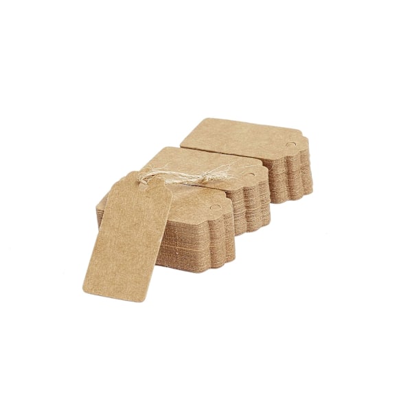 100-pack Vågformade Presentetiketter i Kraftpapper, Brun, 5 x 3 cm, med Snöre