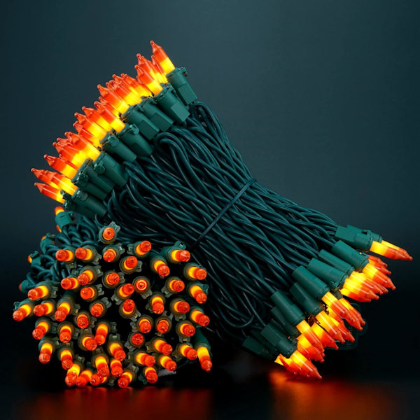 Klar julbelysning med grön sladd, 20 meter 200 lampor UL-certifierad Candy Corn