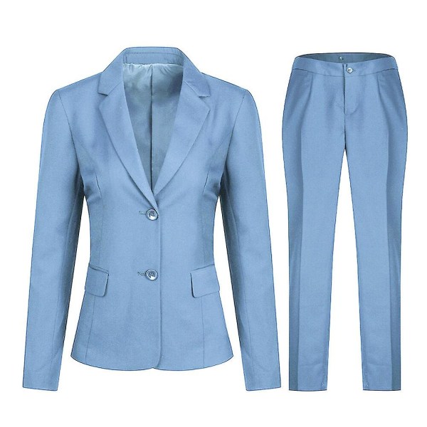 Allthemen Dam 2-delad Office Lady Business Slim Fit Blazer Byxor Light Blue L