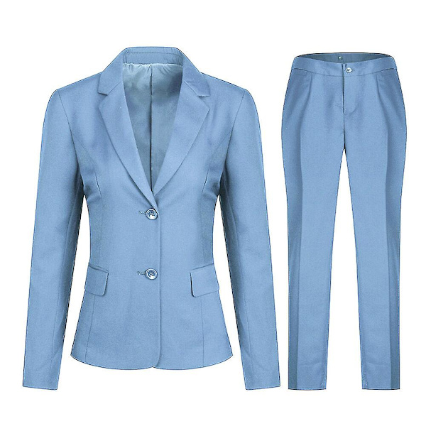 Allthemen Dam 2-delad Office Lady Business Slim Fit Blazer Byxor Light Blue S