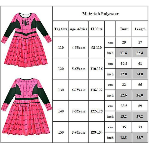 Barnflickor Spider-Man Halloween Klänning Med Mask Cartoon Outfit Performa 6-7 Years