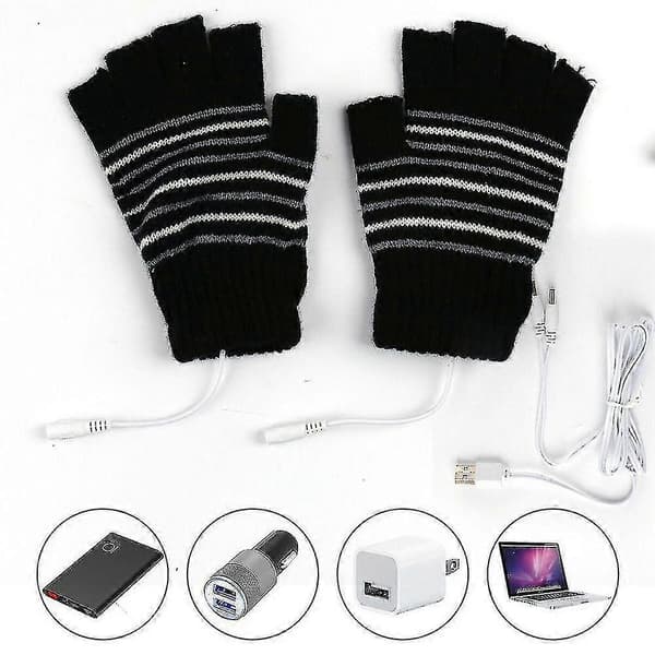 USB Uppvärmda Handskar Vinter Arbete Termiska Handvärmare Halv Finger