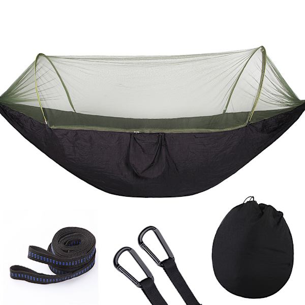 Ultralätt Resekamphängmatta Myggnät Hammock Svart färg 290x140