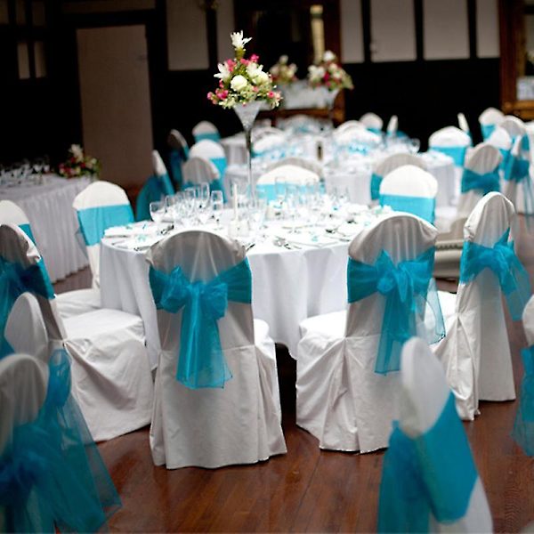 Organza Stolskydd Bred Tulle Bågar Band Knyt Bröllop Fest Het 10 Pcs Aqua Blue
