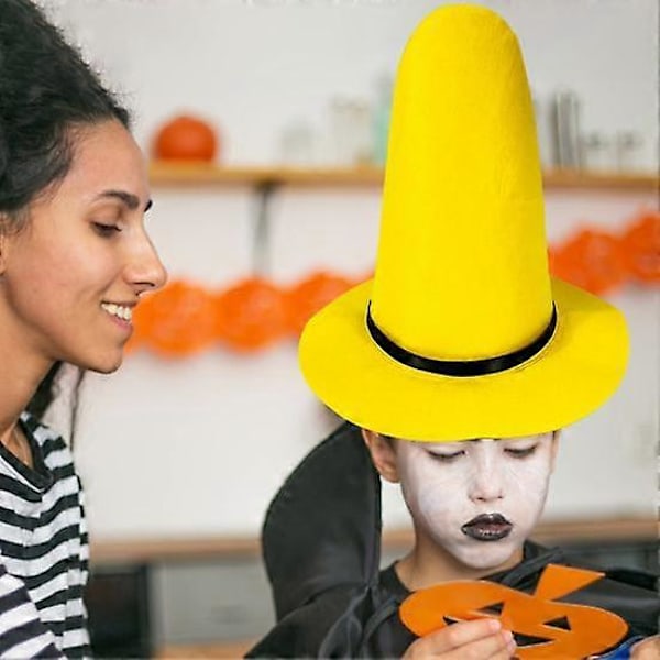 Halloween Häxhatt Spetsig Gul Filt Trollkarl Hatt Stor Brätte Utklädnad Hatt Cosplay