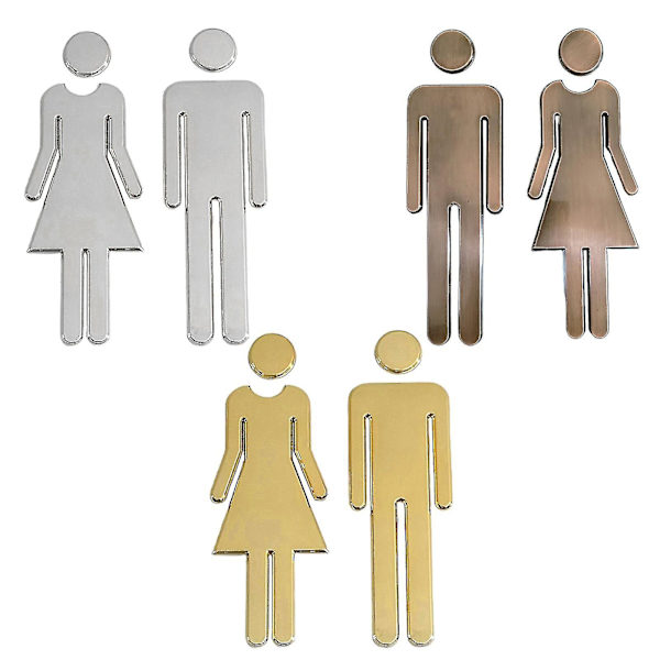 Bebetter 2-pack Toalett Symbol Självhäftande Badrumsskyltar Toalett Dörr Bronze
