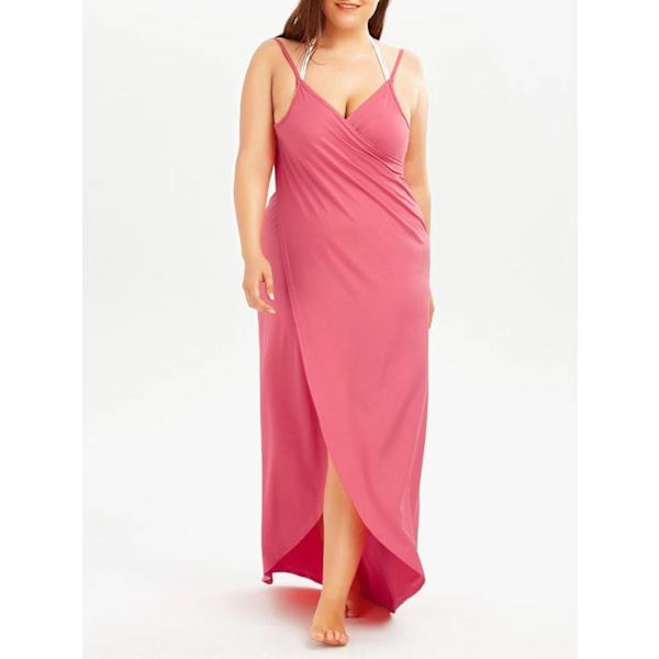 Plus Size Spaghetti Strap Cover Up Strandklänning Baklös Wrap Lång 4XL Pink