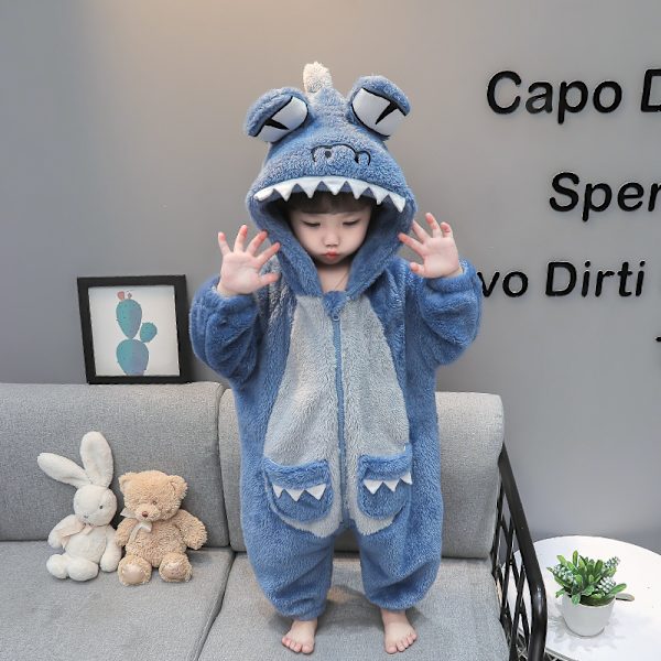 Höst- och vinterbarnpysjamas i korallfleece, helkropp blue 120