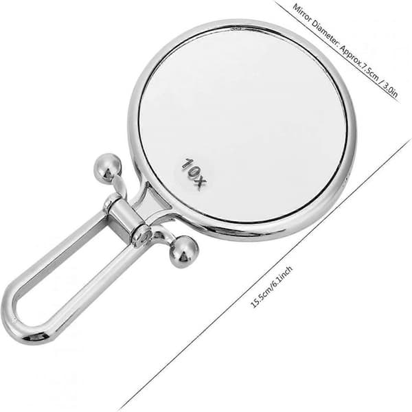 Dubbelsidig sminkspegel, 10x förstorande handspegel (Silver)