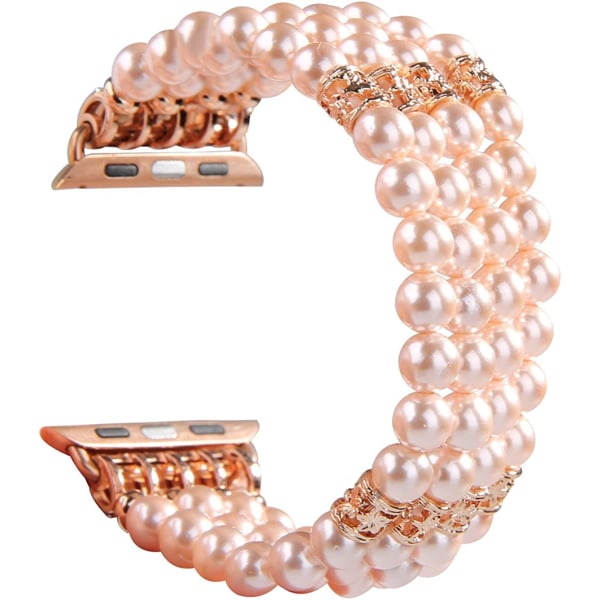 Handgjord pärlformad elastisk Stretch Pearl Armband Ersättningsrem Rosa 38 mm/40 mm/41 mm