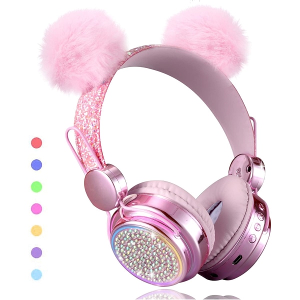 Trådlöst LED-ljus med färgskiftande Bluetooth headset för tjejer med M Pink