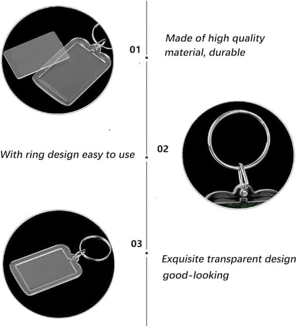 5-delars fotonyckelringset, transparent bildram nyckelring