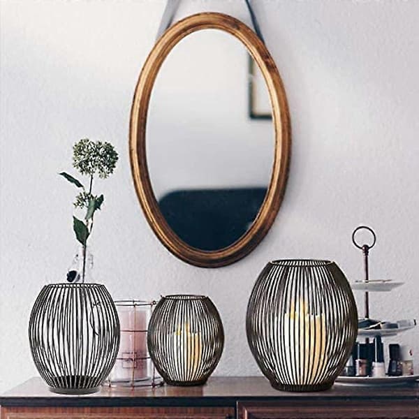 Ljusstake i metalltråd, oval korg - S