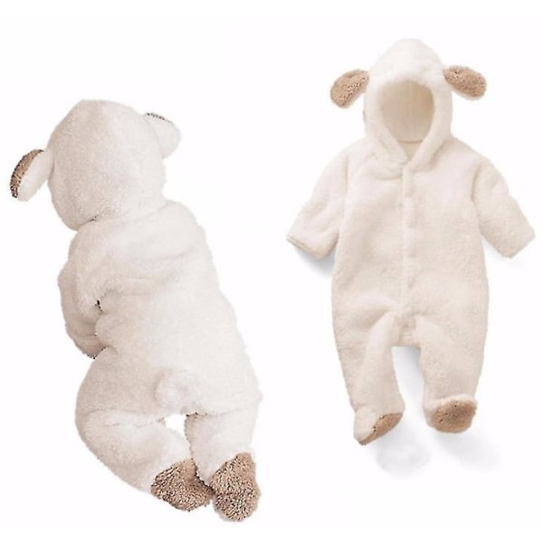 Nyfödda Bebis-Rompers Höst Vinter Varma Fleece Bebis Pojkar Kostym Vit 9-12M